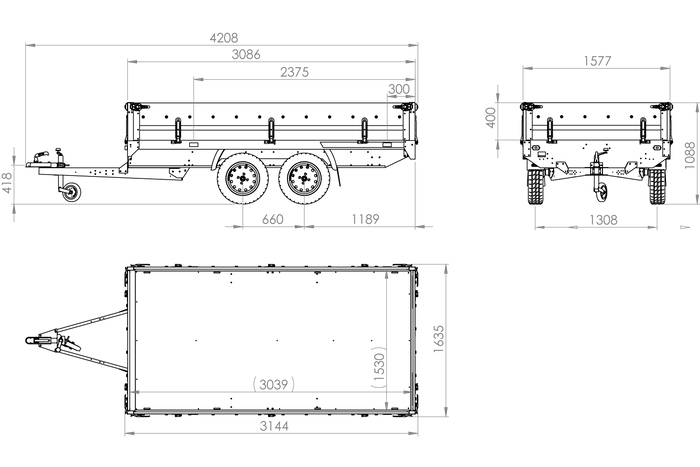 Remorque 2 Essieux 304x153 Unitrailer Solid 300/2 Ptac 750 Kg – Image 10