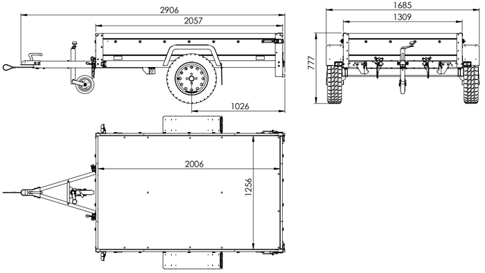 Remorque Voiture Utilitaire 200x125 + Bâche Plate, Ridelles + Roue Jockey - Garden Trailer – Image 6