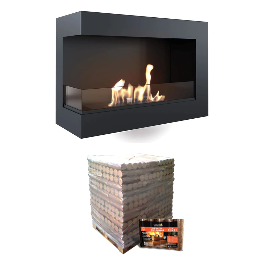 Cheminée bio + PALETTE De Bûches De Bois Compressé